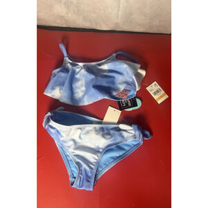 Breaking Waves Big Girls 2-Pc. Flounce Bikini Swimsuit Allover Cloud Print sz 7